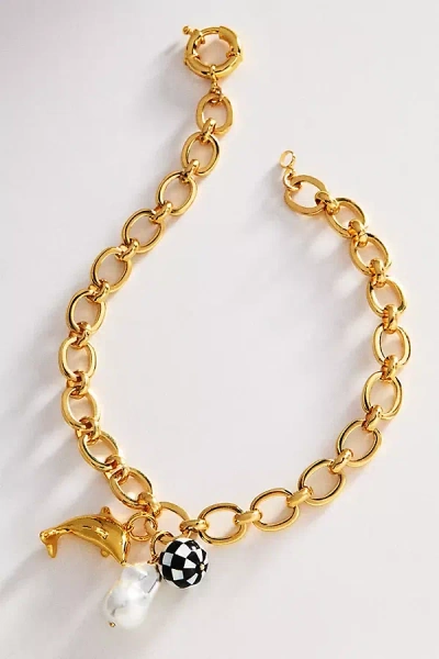 Timeless Pearly Dolphin Dice Pearl Charm Necklace In Gold