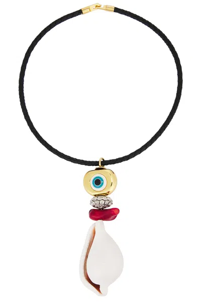 Timeless Pearly Evil Eye Conch Necklace In Black
