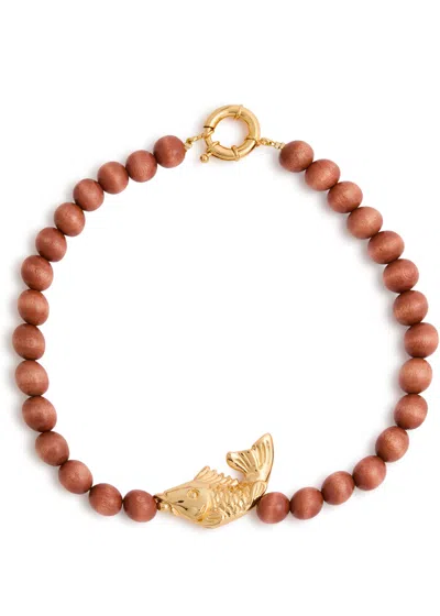 Timeless Pearly Fish Wooden-beaded Necklace In Brown