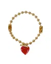 Timeless Pearly Gold Round Chain Necklace With Red Heart In Red