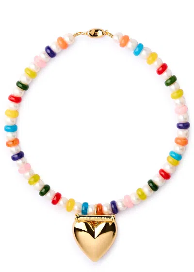 Timeless Pearly Heart 24k Gold-plated And Beaded Necklace In Multicoloured 1