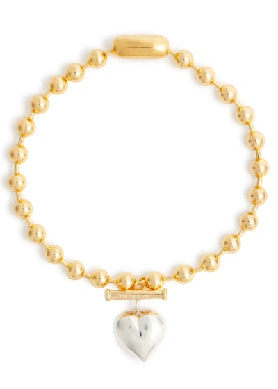 Timeless Pearly Heart 24kt Gold-plated Beaded Necklace In Silver