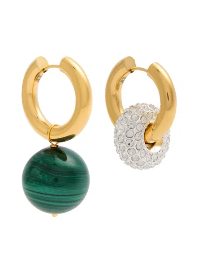 Timeless Pearly Mismatched 24kt Gold-plated Hoop Earrings In Green
