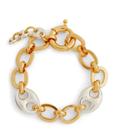 Timeless Pearly Mixed Metal-tone Link Bracelet In Gold