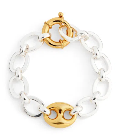 Timeless Pearly Mixed Metal-tone Link Bracelet In Silver