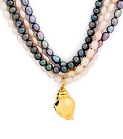 Timeless Pearly Mixed Pearl Seashell-charm Necklace In Animal Print