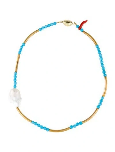 Pre-owned Timeless Pearly Mother Of Pearl, Resin & Beaded Choker Necklace, 16" In Multi