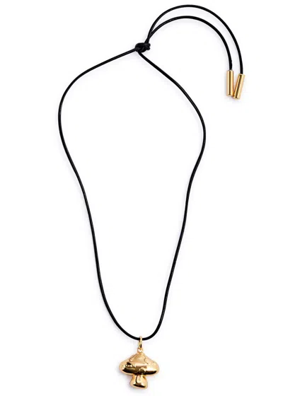 Timeless Pearly Mushroom 24kt Gold-plated Leather Cord Necklace In Black
