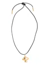 Timeless Pearly Mushroom 24kt Gold-plated Leather Cord Necklace In Black