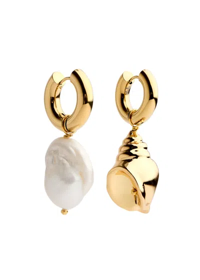 Timeless Pearly Pearl And Shell 24kt Gold-plated Hoop Earrings