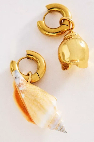 Timeless Pearly Shell Pendant Hoop Earrings In Gold