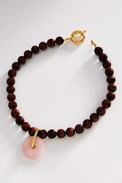 Timeless Pearly Taurus Eye Quartz Beaded Necklace In Brown