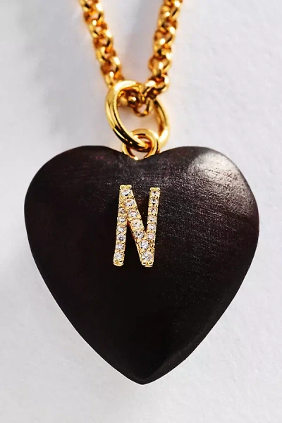Timeless Pearly Wood Initial Pendant Necklace In Blue