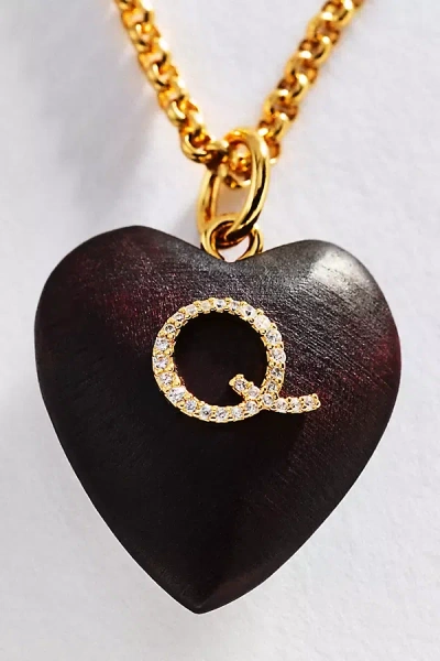 Timeless Pearly Wood Initial Pendant Necklace In Brown