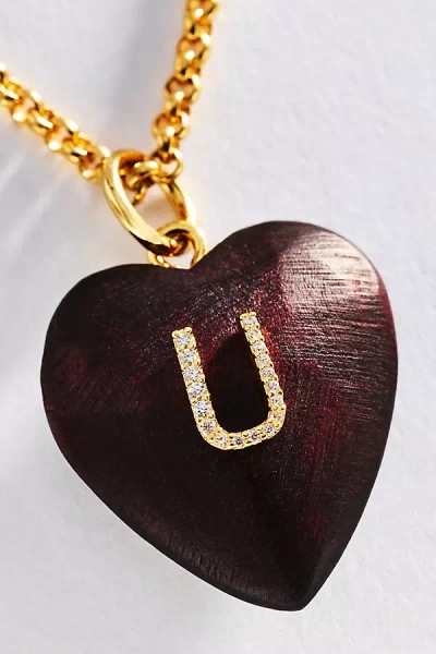 Timeless Pearly Wood Initial Pendant Necklace In Brown