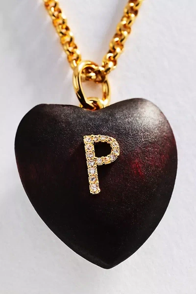 Timeless Pearly Wood Initial Pendant Necklace In Brown