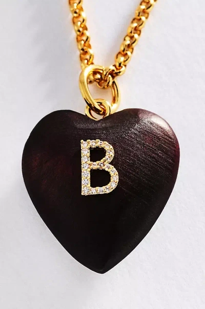 Timeless Pearly Wood Initial Pendant Necklace In Brown