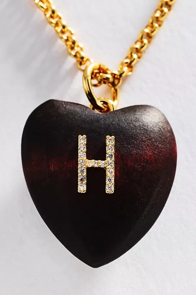 Timeless Pearly Wood Initial Pendant Necklace In Black