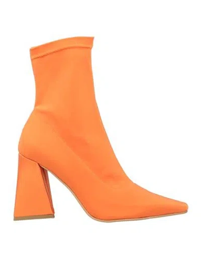 Times Woman Ankle Boots Orange Size 8 Textile Fibers