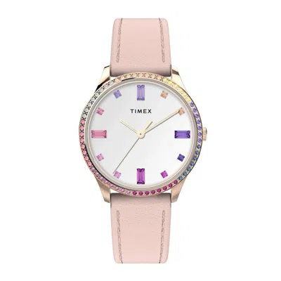 Timex 32mm Trend Dress Rose Gold/rainbow Crystal Ladies Watch In Green