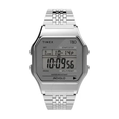 Timex 80 Alarm Quartz Digital Stainless Steel Bracelet Unisex Watch Tw2r79300 In White