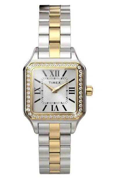 Timex ® Addison Crystal Bezel Bracelet Watch, 23mm In Silver/gold