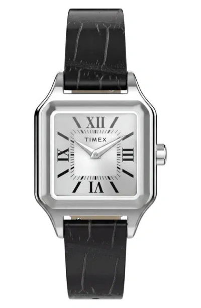 Timex ® Addison Leather Strap Watch In Black