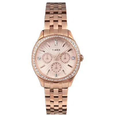 Timex Ariana Multifunction Quartz Crystal Rose Gold Dial Ladies Watch Tw2w17800 In Yellow/pink/rose Gold Tone/gold Tone
