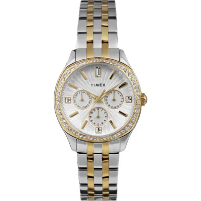 Timex Ariana Multifunction Quartz Crystal Silver Dial Ladies Watch Tw2w17900 In Yellow/two Tone/silver Tone/gold Tone