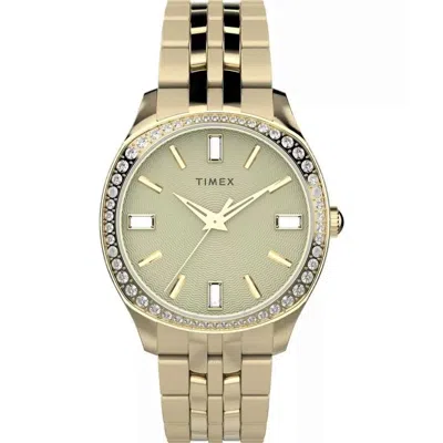 Timex Ariana Quartz Crystal Gold Dial Ladies Watch Tw2w17600 In Yellow/gold Tone