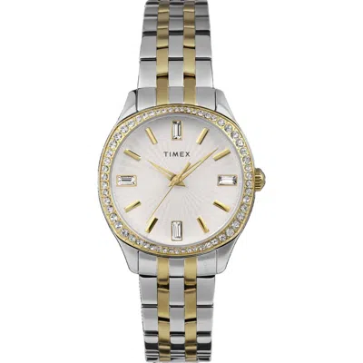 Timex Ariana Quartz Crystal Silver Dial Two-tone Ladies Watch Tw2w17700 In Yellow/two Tone/silver Tone/gold Tone