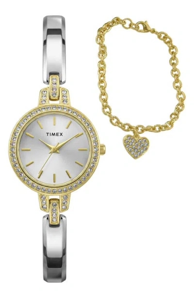 Timex ® Aveline Bracelet Watch & Charm Bracelet Gift Set, 28mm In Gold