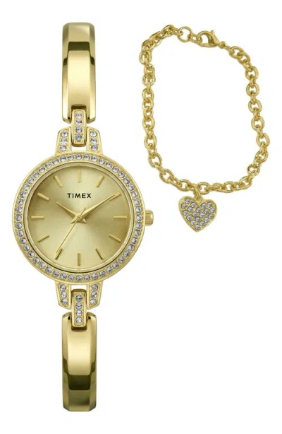 Timex ® Aveline Bracelet Watch & Charm Bracelet Gift Set, 28mm In Gold