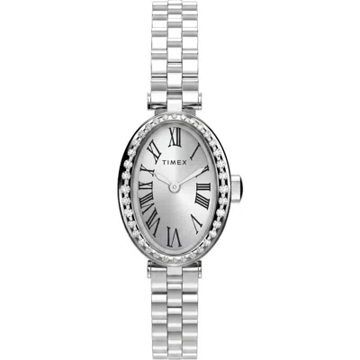 Timex ® Cavatina Crystal Oval Link Bracelet Watch In Silver