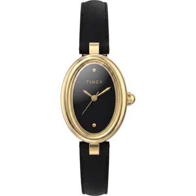 Timex ® Cavatina Luxe Leather Strap Watch, 18mm In Black