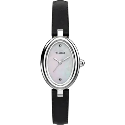 Timex ® Cavatina Luxe Leather Strap Watch, 18mm In Black/silver
