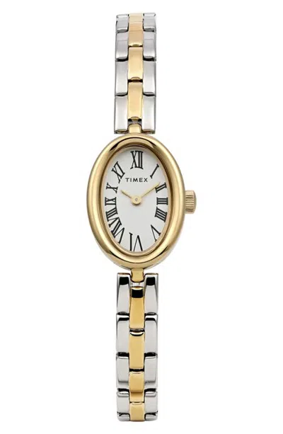 Timex ® Cavatina Oval Bracelet Watch, 19mm In Gold/silver