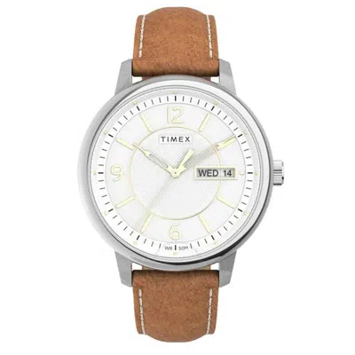 Timex Chicago Quartz White Dial Men's Watch Tw2v28900 In Brown/white/silver Tone