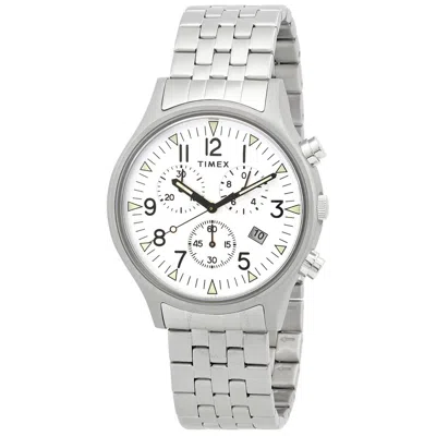 Timex Chronograph Quartz White Dial Men's Watch Tw2r68900 In White/silver Tone/gold Tone