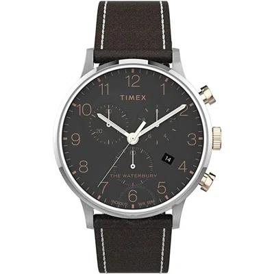 Timex Chronograph Waterbury Quartz Black Dial Men's Watch Tw2t71500 In Brown/silver Tone/black