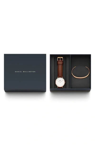 Timex Daniel Wellington Classic St. Mawes Leather Strap Watch & Cuff Bracelet Set, 40mm In Ip Rose Gold