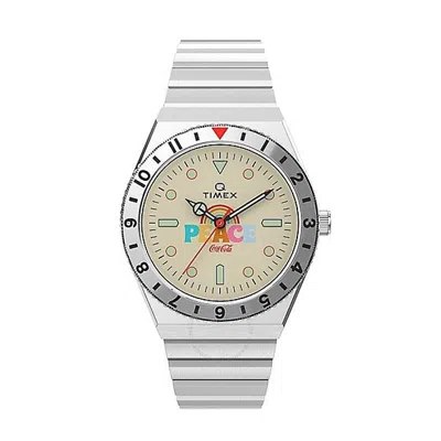 Timex Coca-cola Unity Quartz Cream Dial Men's Watch Tw2v25800of In Silver Tone/beige