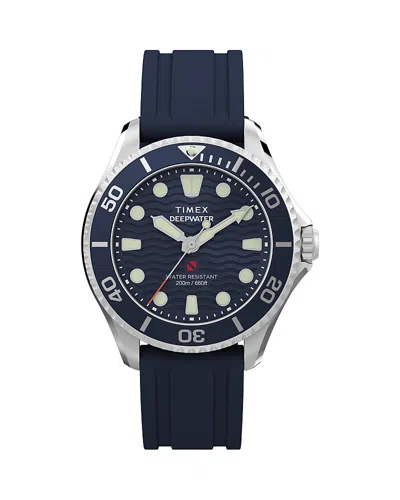 Timex Deepwater Meridian 200 Hnbr Rubber Strap Watch, 38mm In Blue