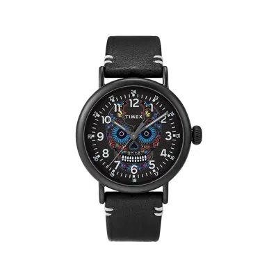 Timex Dia De Los Muertos Leather Mens Watch In Black