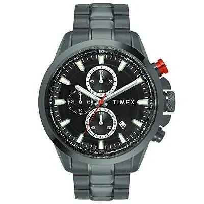 Pre-owned Timex E-class Surgical Steel Charge Chronograph Analog Black Dial Men's Watch-tw
