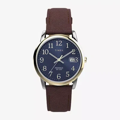 Timex Easy Reader Mens Brown Leather Strap Watch Tw2w54500jt