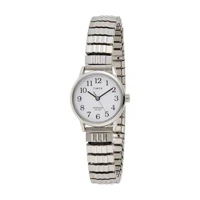 Timex Easy Reader Perfect Fit Silver/white Ladies Watch In Gray