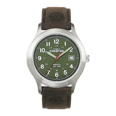 Timex Expedition Field Metal Mens Brown Leather Strap Watch T400519j In Green
