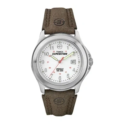 Timex Expedition Field Metal Mens Brown Leather Strap Watch T443819j In Green