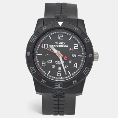 Pre-owned Timex Expedition Indiglo T49831 Black Dial Resin Rubber Men's Wristwatch 43 Mm